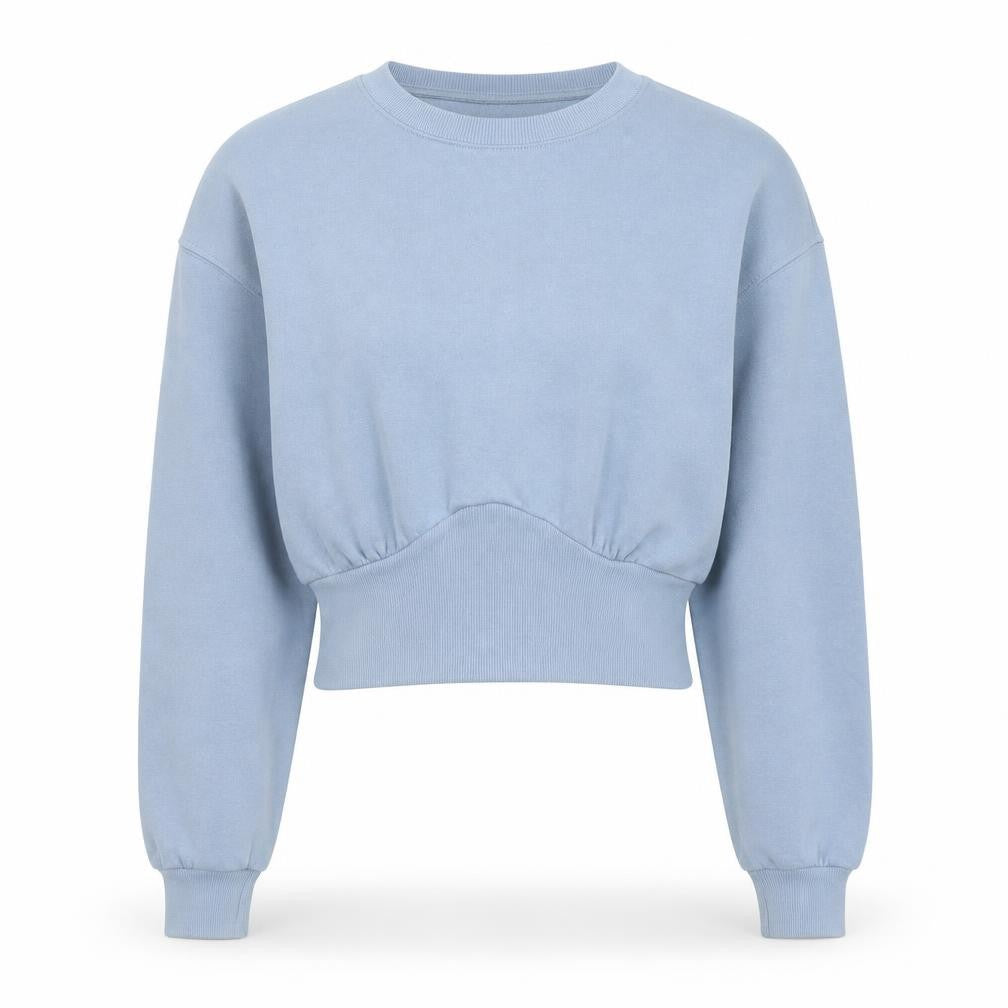 Front view of H&M women’s blue cotton pullover hoodie, size M, pullover