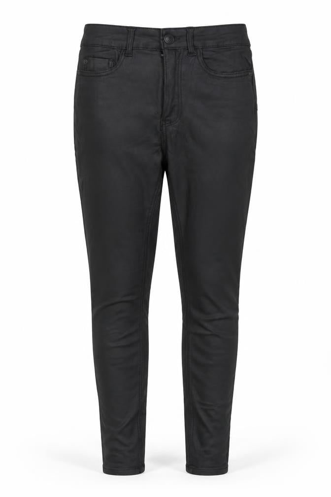 Front view of New Look women’s black viscose harem trousers, size UK 8, 26-inch leg regular button
