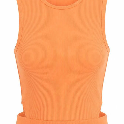 Bershka Womens Orange Polyamide Cropped Tank Size S Crew Neck - Cut Out Sides