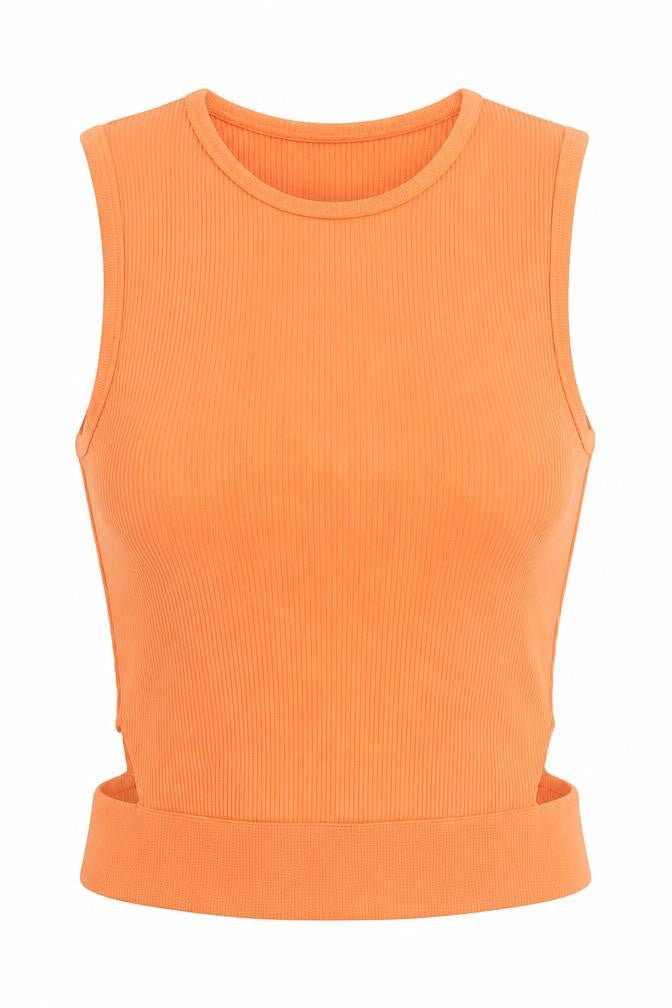 Bershka Womens Orange Polyamide Cropped Tank Size S Crew Neck - Cut Out Sides