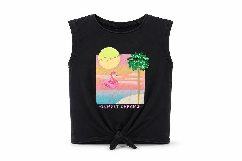 Front view of H&M girls’ black cotton basic tank, size 4-5, years crew neck pullover - sunset