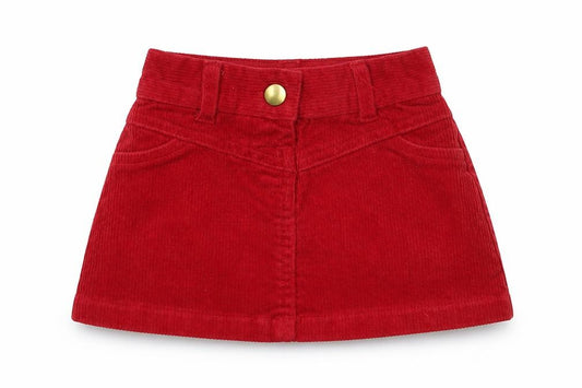 Front view of Dunnes Baby Red Cotton A-Line Skirt, size 6-9, Months Snap