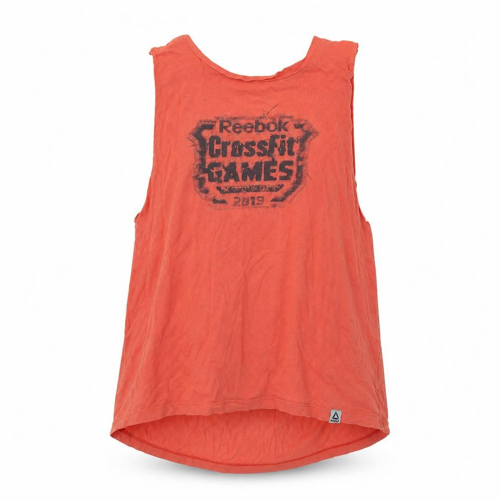 Front view of Reebok women’s orange cotton basic tank, size S, round neck - crossfit