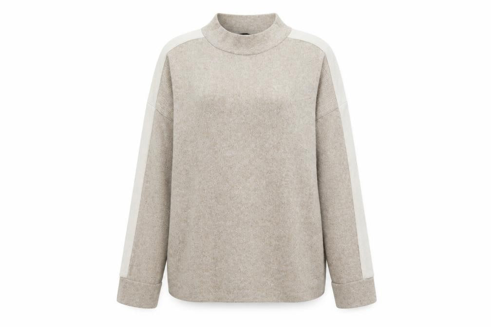 Front view of F&F women’s beige round neck polyester jumper, size UK 14