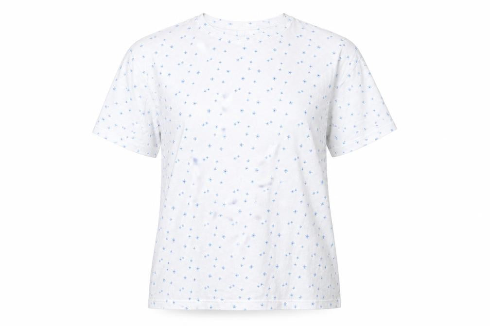 Dunnes Stores Womens White Floral Cotton Basic T-Shirt Size M Round Neck