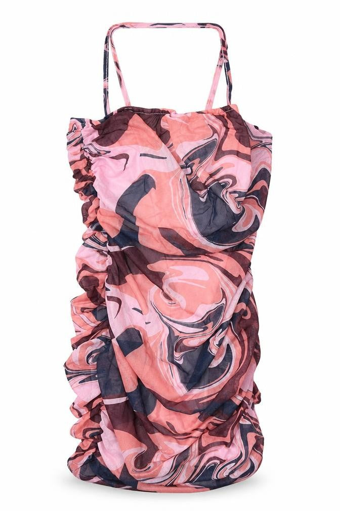 Front view of Naanaa women’s multicoloured geometric polyester bodycon, size UK 10, square neck zip