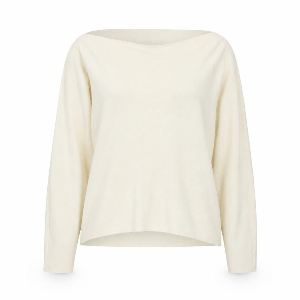 Front view of Preworn women’s beige round neck cotton jumper, size S