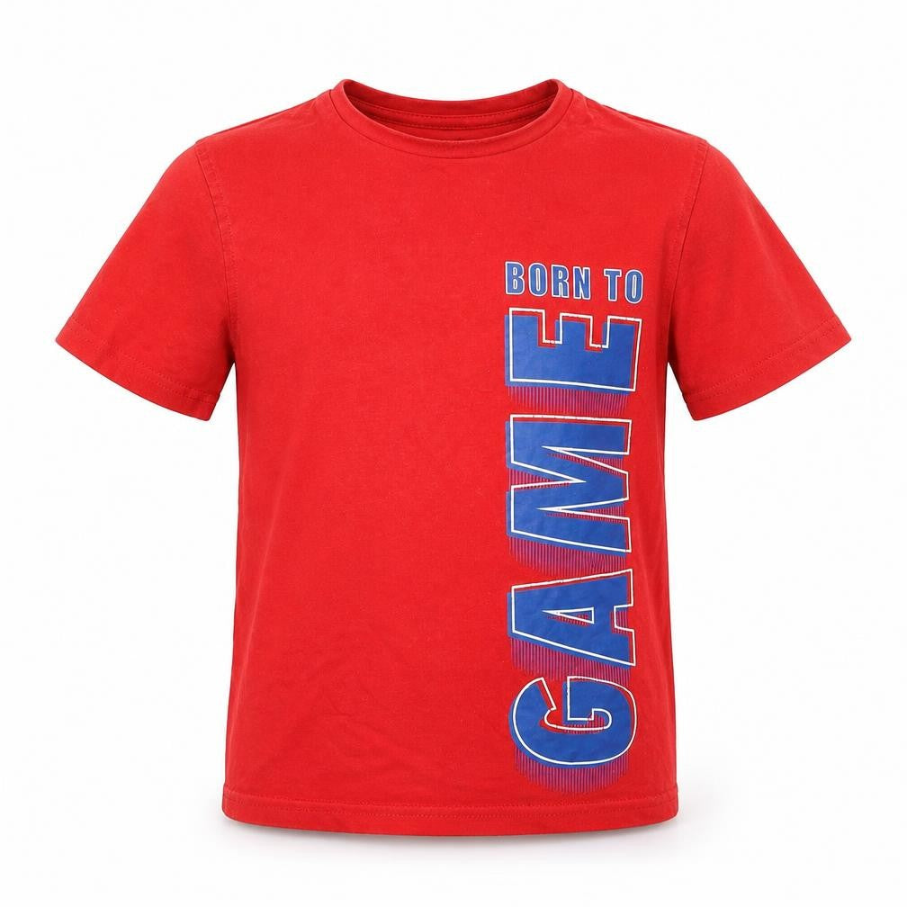 Front view of George boys’ red cotton basic casual, size 9-10, years round neck pullover - born to game