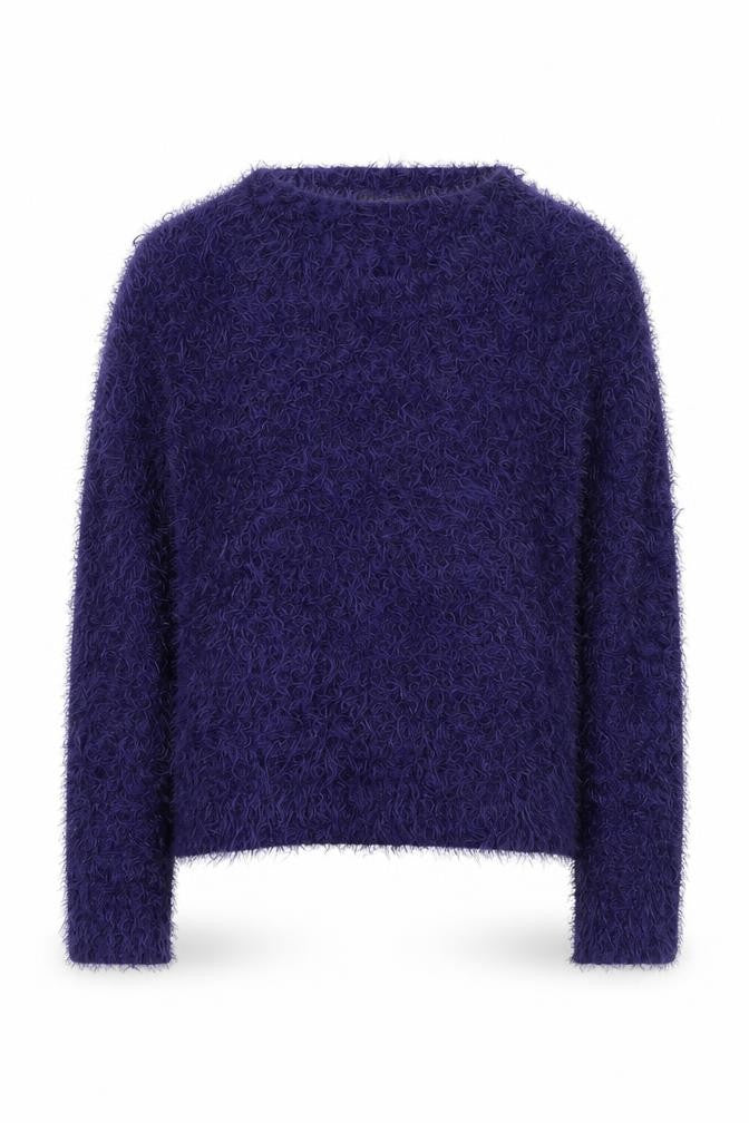 Front view of V London women’s purple round neck acrylic jumper, size S