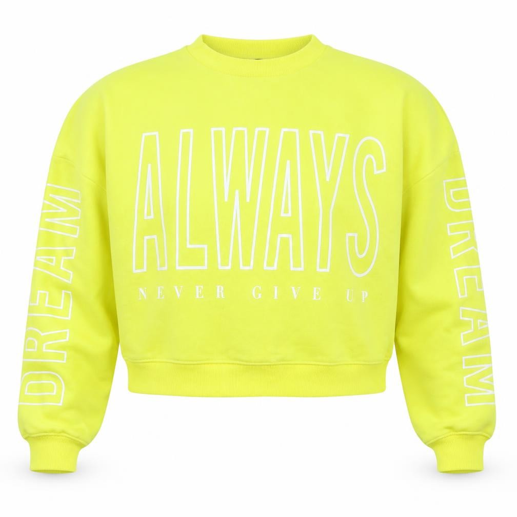 Front view of Primark women’s yellow polyester pullover sweatshirt, size M, pullover