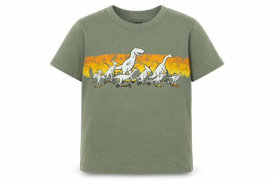 Front view of Gap boys’ green cotton basic casual, size 5, years round neck pullover - dinosaur