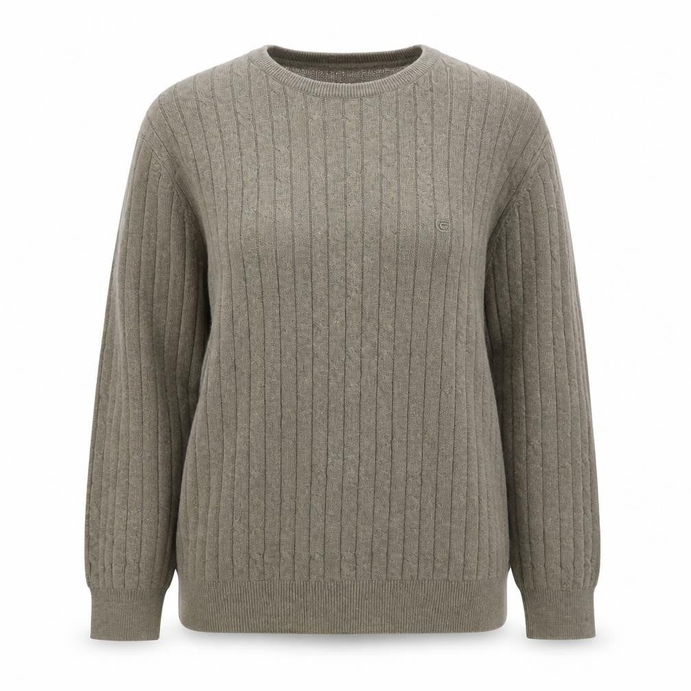 Front view of CASAMODA women’s green round neck cotton jumper, size M