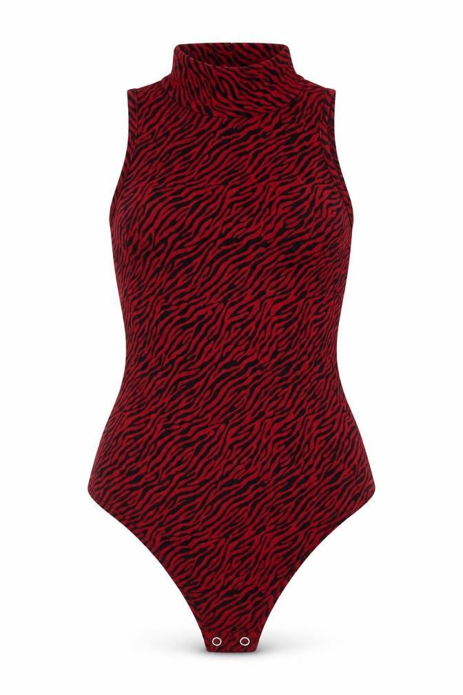 NAANAA Womens Red Animal Print Polyester Bodysuit One-Piece Size 8 Snap