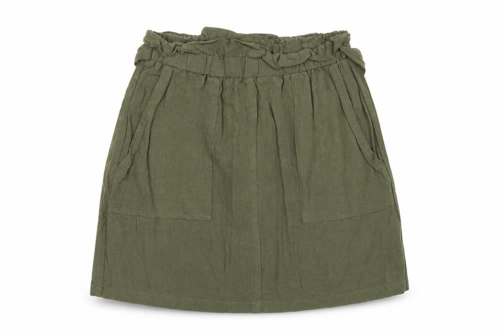Front view of Apricot women’s green polyester a-line skirt, size UK 8, tie