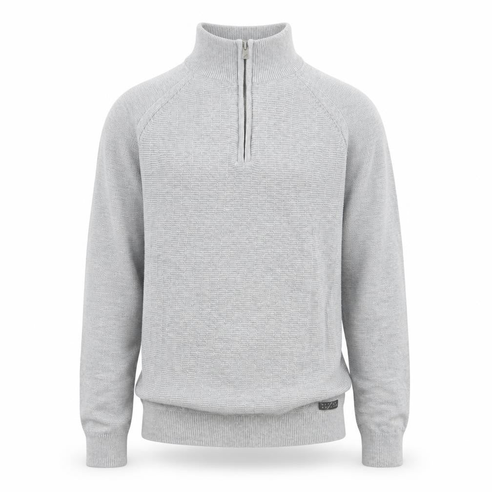 Front view of Broken Standards men’s grey high neck cotton jumper, size M