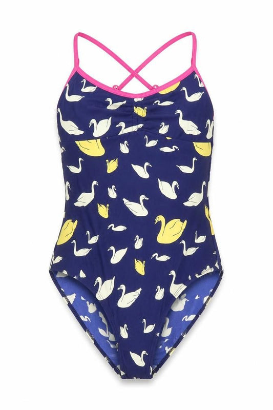 Johnnie B Girls Blue Geometric Polyamide Leotard One-Piece Size 13-14 Years Pullover - Swimsuit, Swans