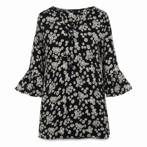 Papaya Womens Black Floral Viscose A-Line Size 10 V-Neck Button