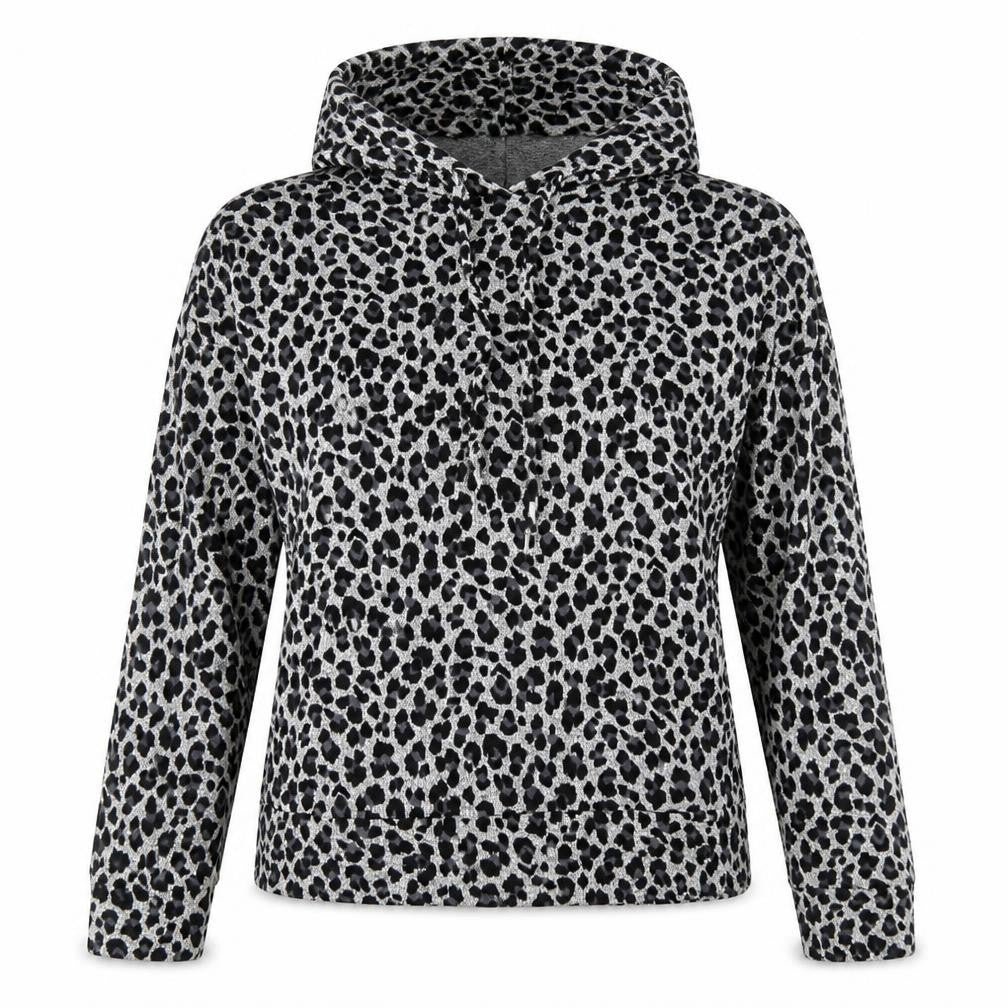 F&F Womens Grey Animal Print Viscose Pullover Hoodie Size 6 Pullover - Soft Touch Leopard Print