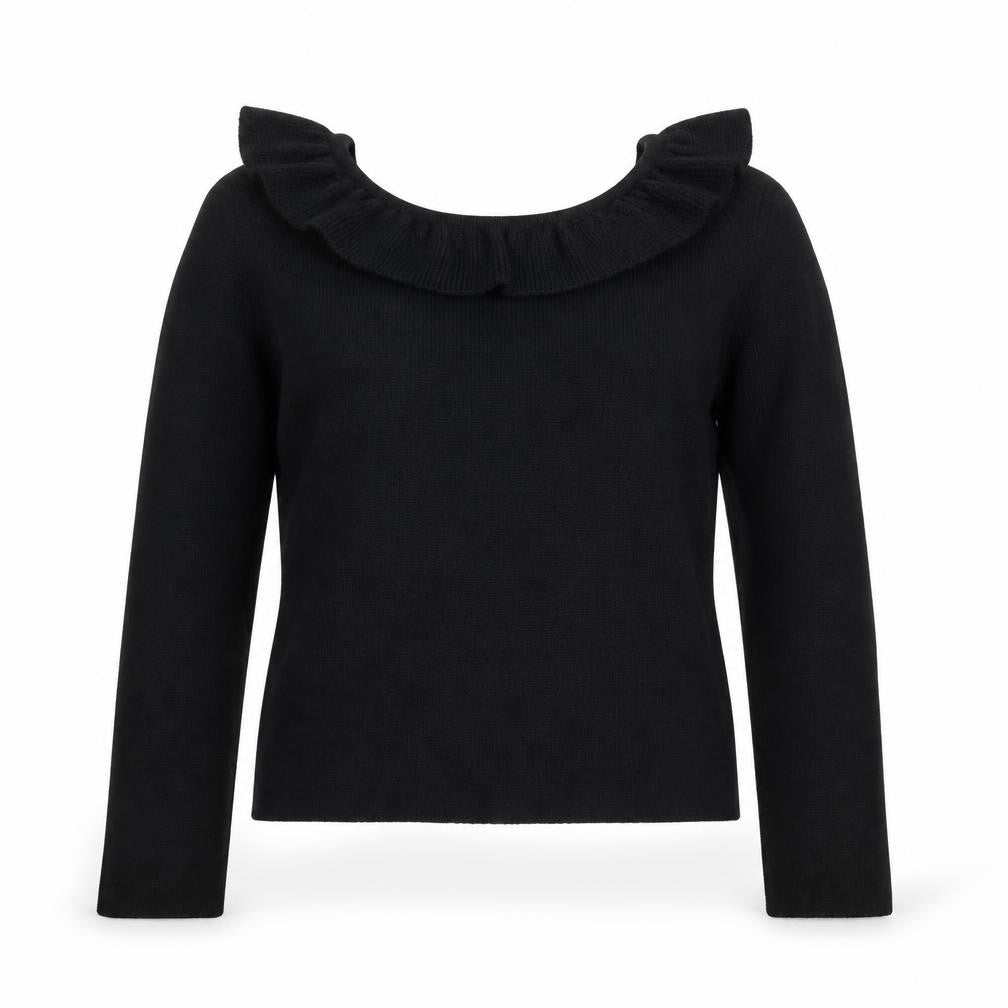 Front view of Primark girls’ black boat neck polyester jumper, size 11-12, years pullover