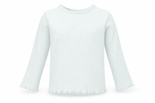 Front view of F&F girls’ green cotton jumper, size 6-9, months pullover - lettuce hem