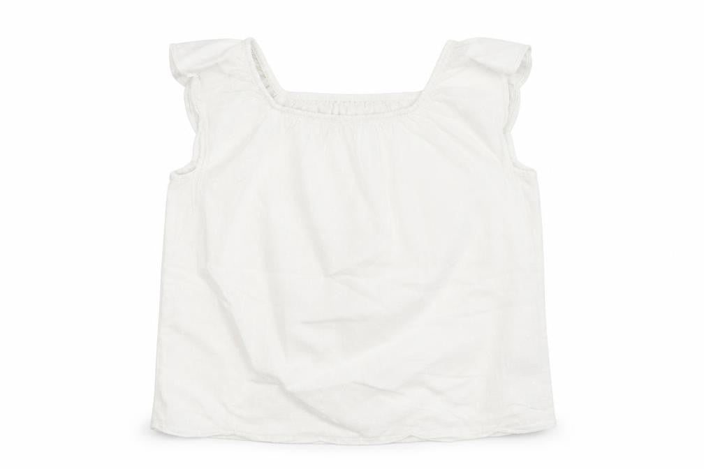 Front view of H&M girls’ white cotton basic blouse, size 5-6, years round neck pullover