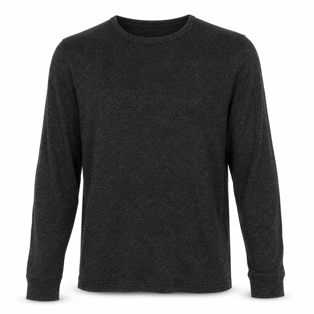 Front view of H&M men’s black round neck cotton jumper, size L