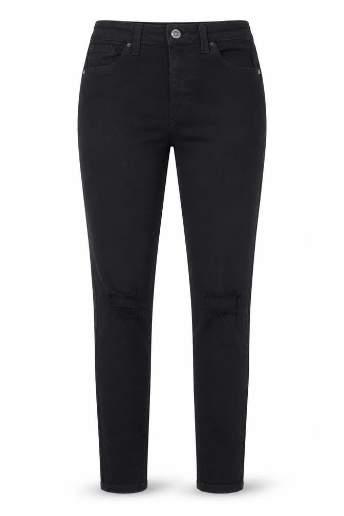 Topshop Womens Black Cotton Skinny Jeans Size 25 in L30 in Regular Button - Ripped Detail