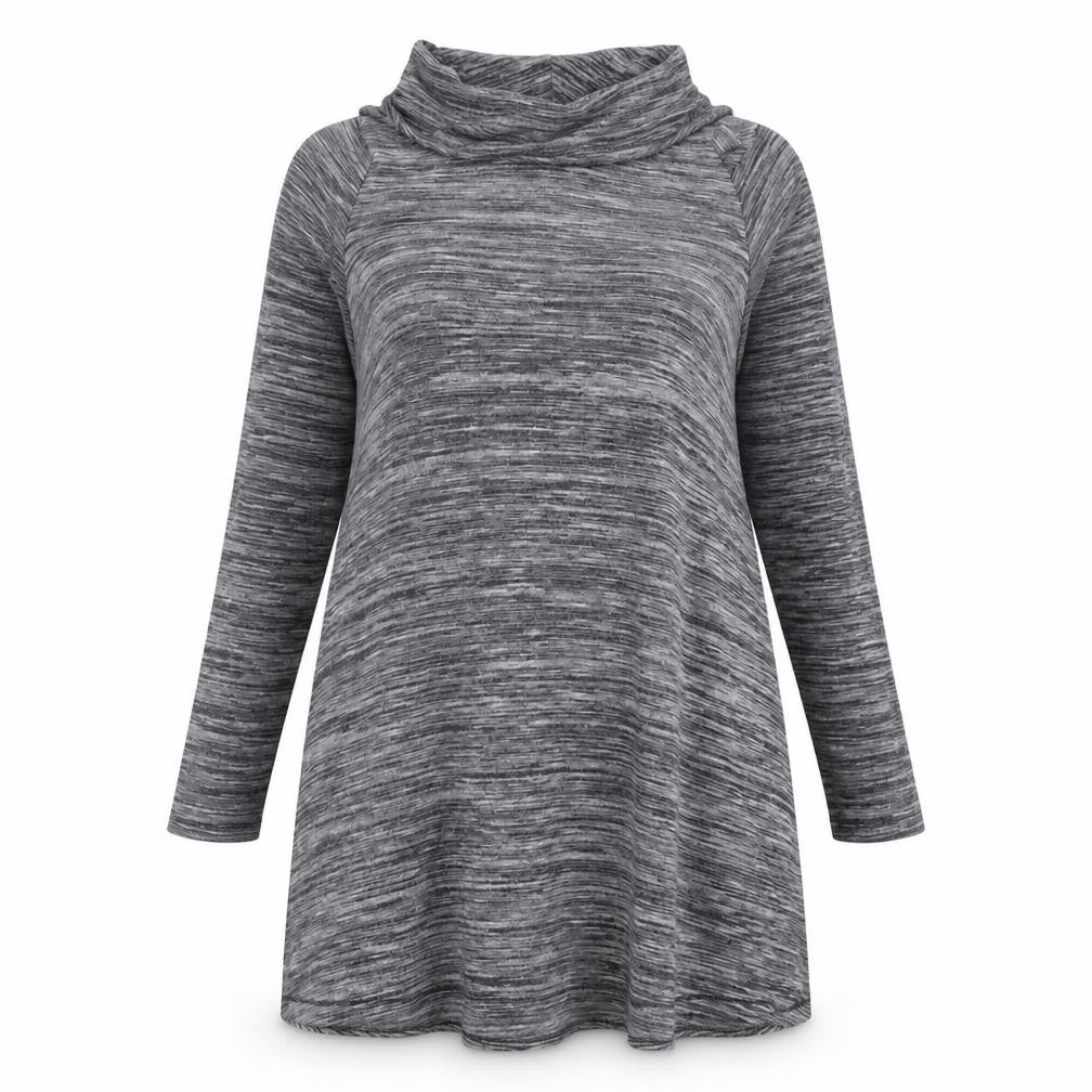 Front view of F&F women’s grey polyester jumper dress, size UK 12, roll neck pullover