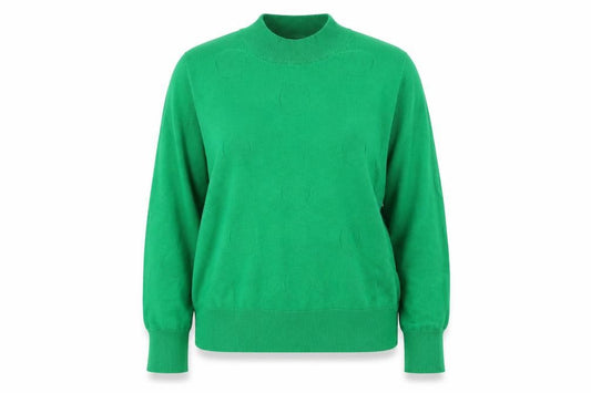Front view of Net women’s green high neck polka dot viscose jumper, size UK 12