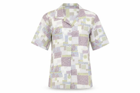 Front view of Gypsy Rose women’s white geometric polyester basic button-up, size S, collared