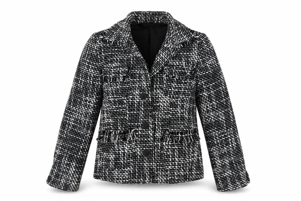 Front view of Sara Hogan women’s black jacket blazer, size M, button