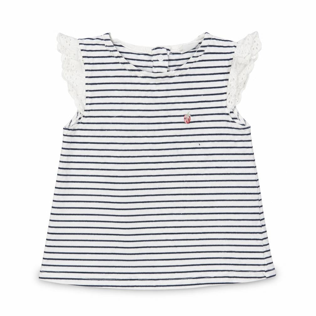 Front view of Next Baby White Striped Cotton Basic Tank, size 9-12, Months Round Neck Snap