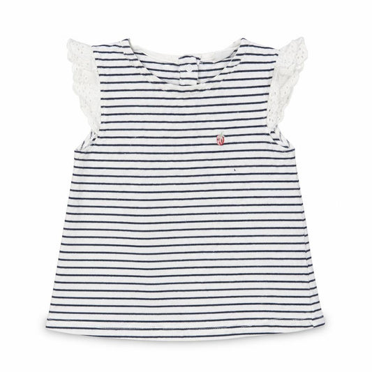 Front view of Next Baby White Striped Cotton Basic Tank, size 9-12, Months Round Neck Snap