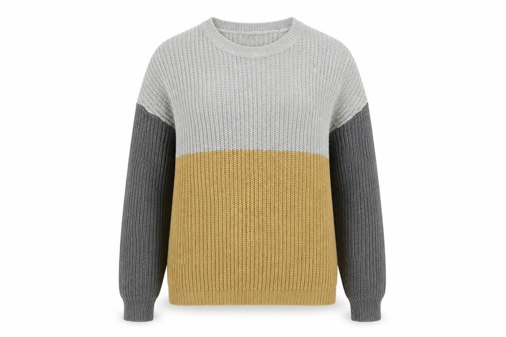 Front view of Pep&Co women’s grey round neck acrylic jumper, size L