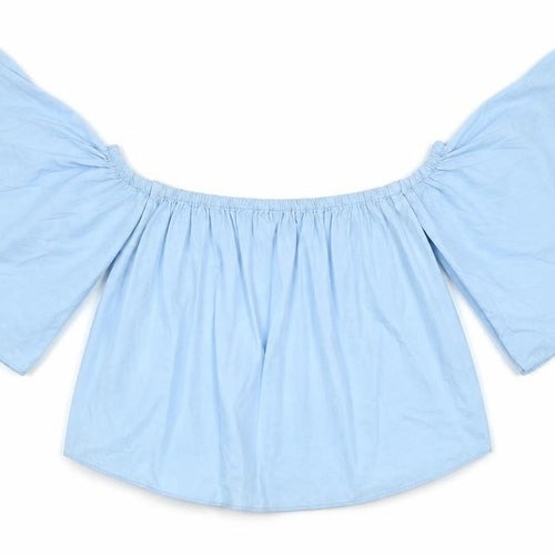 Zara Womens Blue Viscose Basic T-Shirt Size XS Round Neck - Off The Shoulder