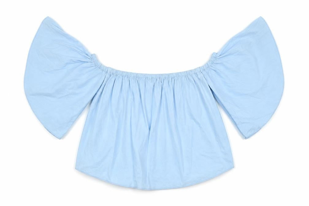 Zara Womens Blue Viscose Basic T-Shirt Size XS Round Neck - Off The Shoulder