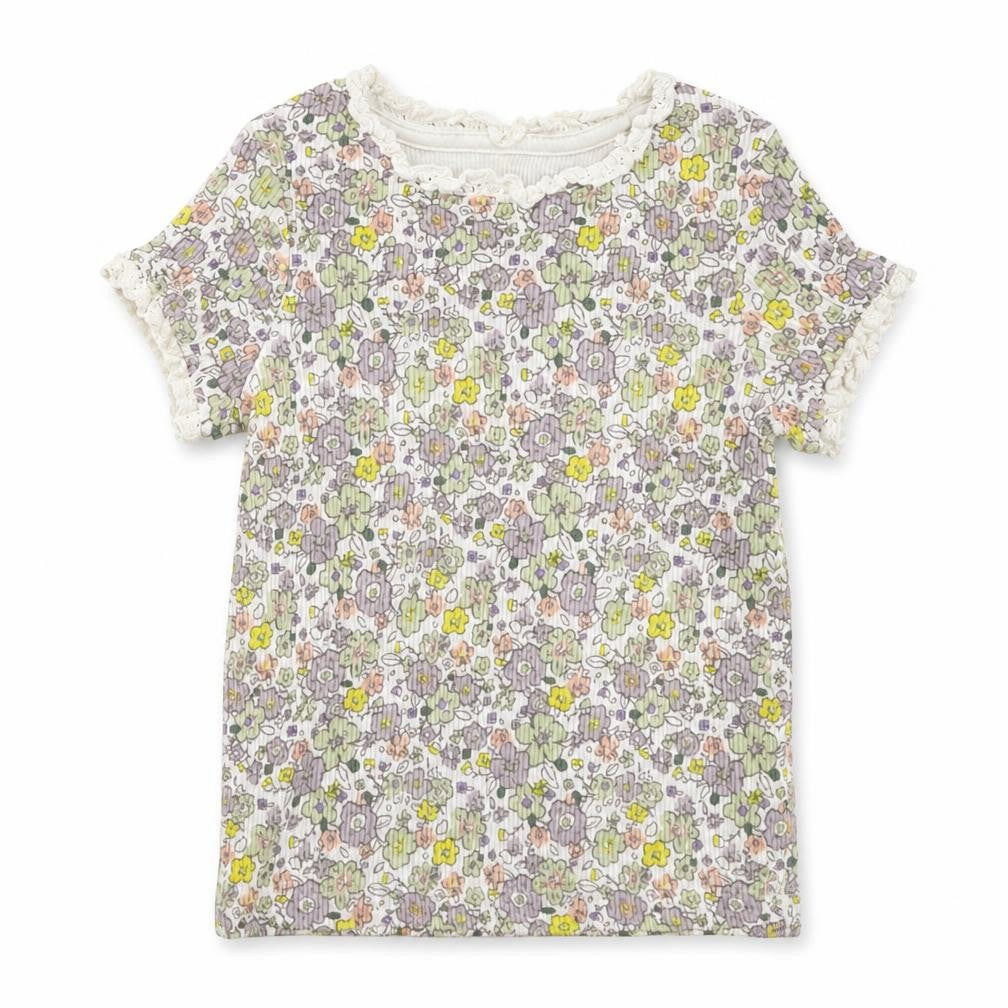 Front view of George girls’ multicoloured floral cotton basic t-shirt, size 2-3, years round neck pullover