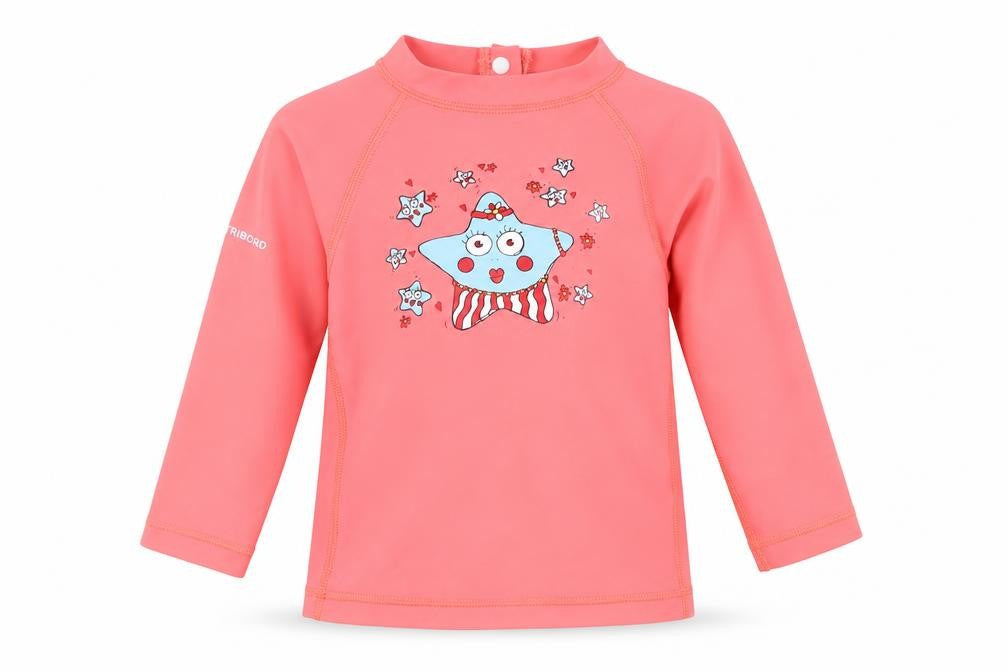 Front view of Profilter girls’ pink polyester basic t-shirt, size 18-24, months round neck snap - star