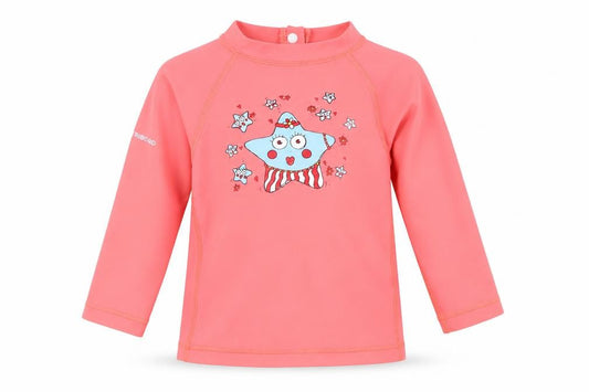Front view of Profilter girls’ pink polyester basic t-shirt, size 18-24, months round neck snap - star