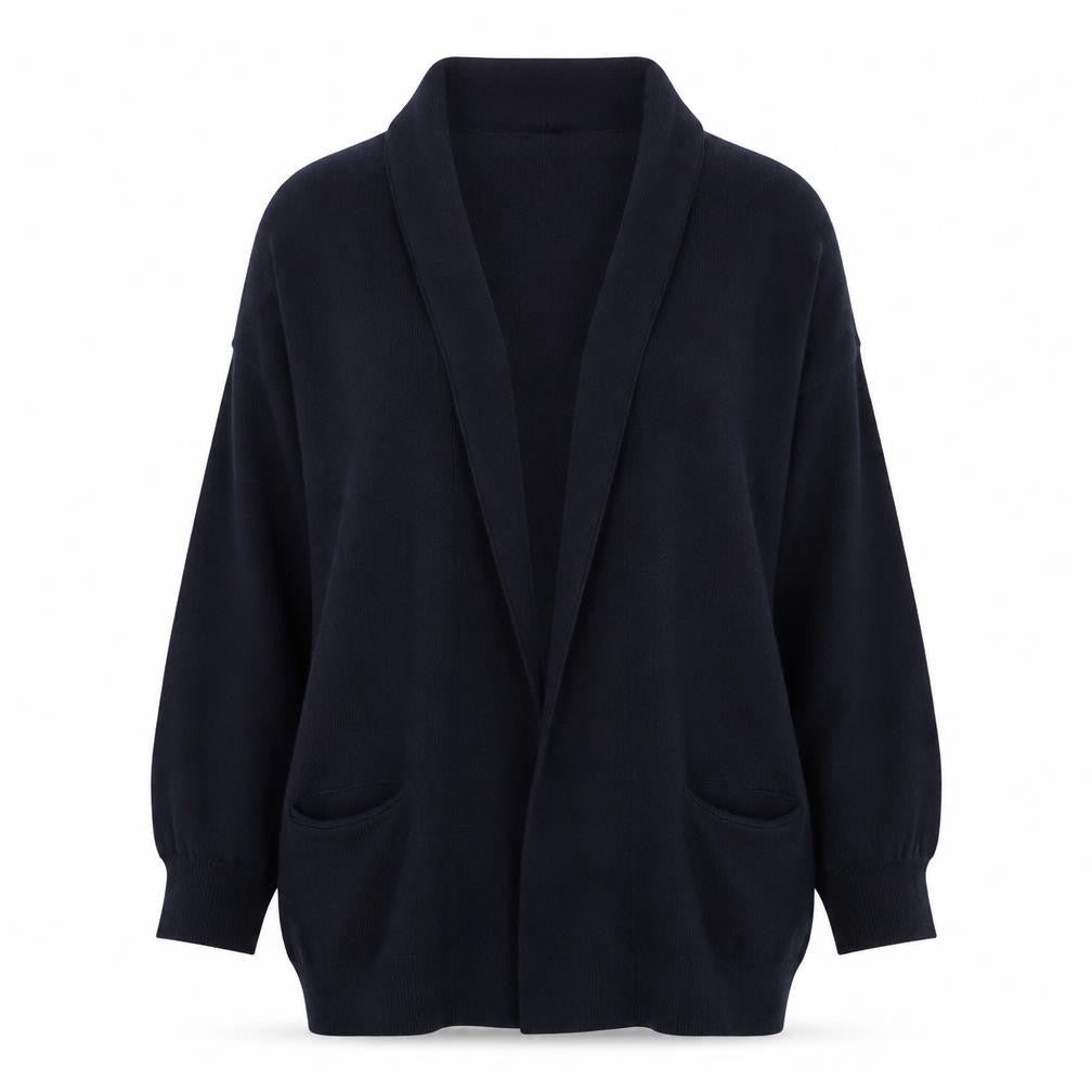 Front view of Atmosphere women’s blue v-neck viscose cardigan jumper, size UK 10