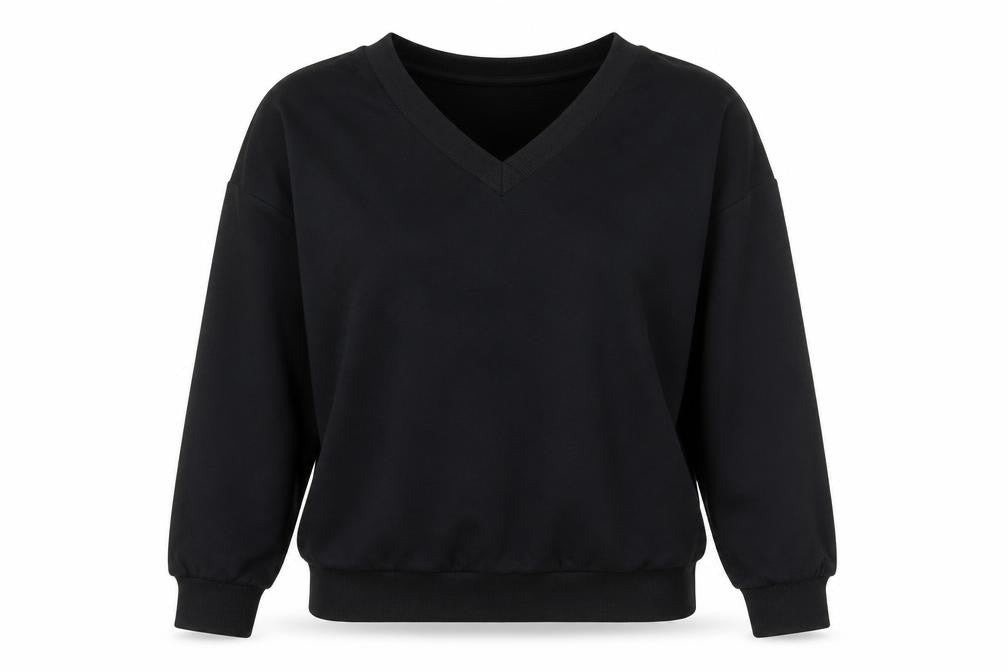 Front view of SHEIN women’s black cotton pullover sweatshirt, size S, pullover - angel wings