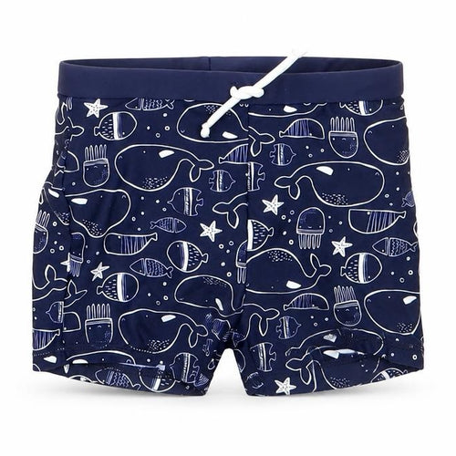 TU Boys Blue Geometric Polyamide Cropped Trousers Size 18-24 Months Drawstring - Swim Short, Whale