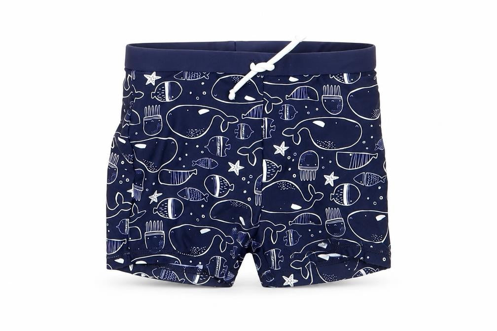 TU Boys Blue Geometric Polyamide Cropped Trousers Size 18-24 Months Drawstring - Swim Short, Whale