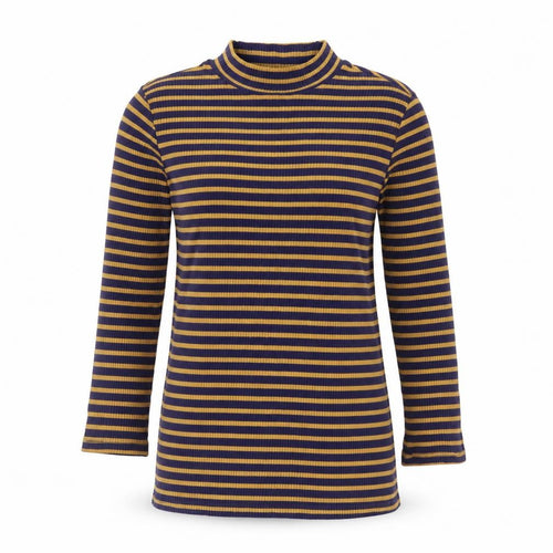 Yest Womens Blue Striped Polyester Jersey T-Shirt Size 10 Mock Neck - Ribbed