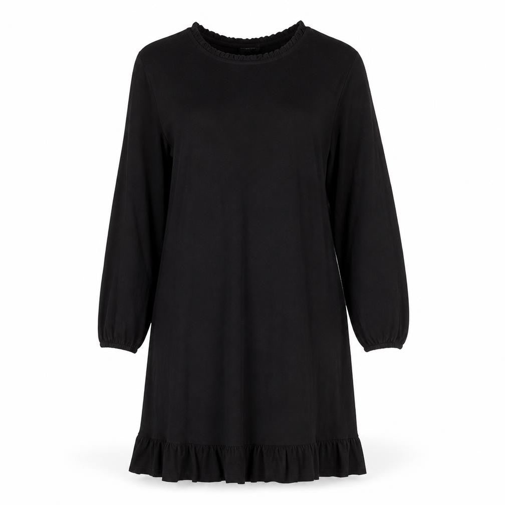 Front view of Papaya women’s black viscose a-line, size M, round neck pullover