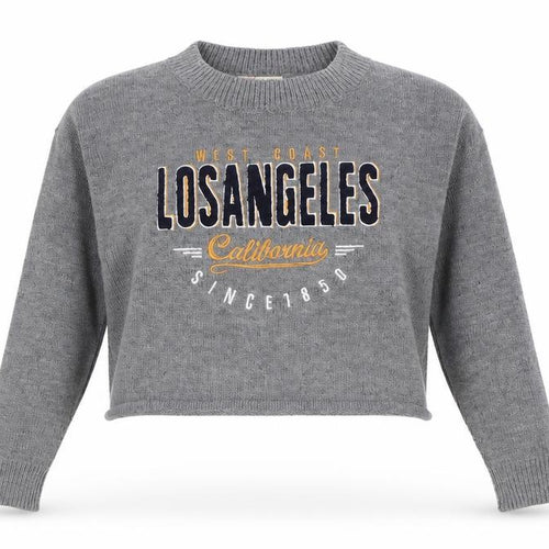 ROMWE Womens Grey Round Neck Acrylic Pullover Jumper Size S - Los Angeles, Cropped