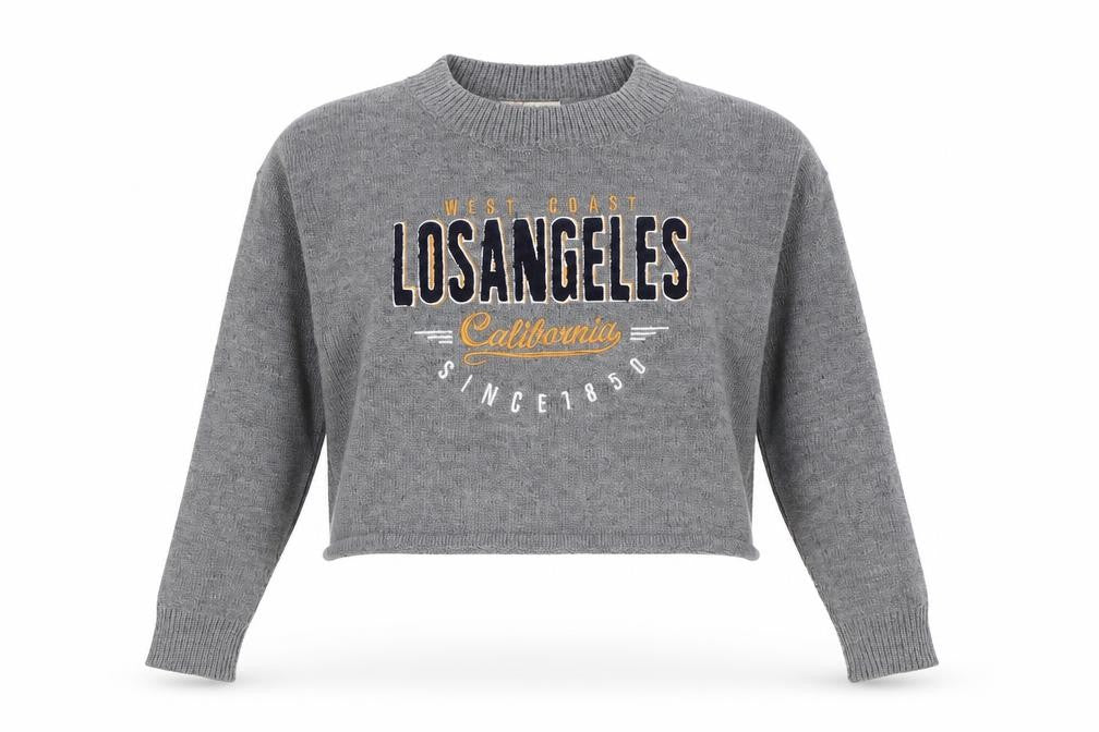 ROMWE Womens Grey Round Neck Acrylic Pullover Jumper Size S - Los Angeles, Cropped