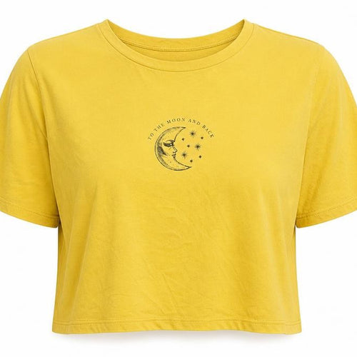 New Look Womens Yellow 100% Cotton Basic T-Shirt Size 14 Round Neck - Moon and back