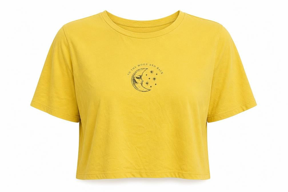 New Look Womens Yellow 100% Cotton Basic T-Shirt Size 14 Round Neck - Moon and back