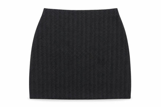 Front view of F&F women’s black herringbone polyester straight & pencil skirt, size UK 8
